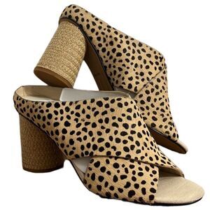 NWOT Anthro Dolce Vita Javi Cow Hair Fur Cheetah Print Mule Heel Sandals 8.5